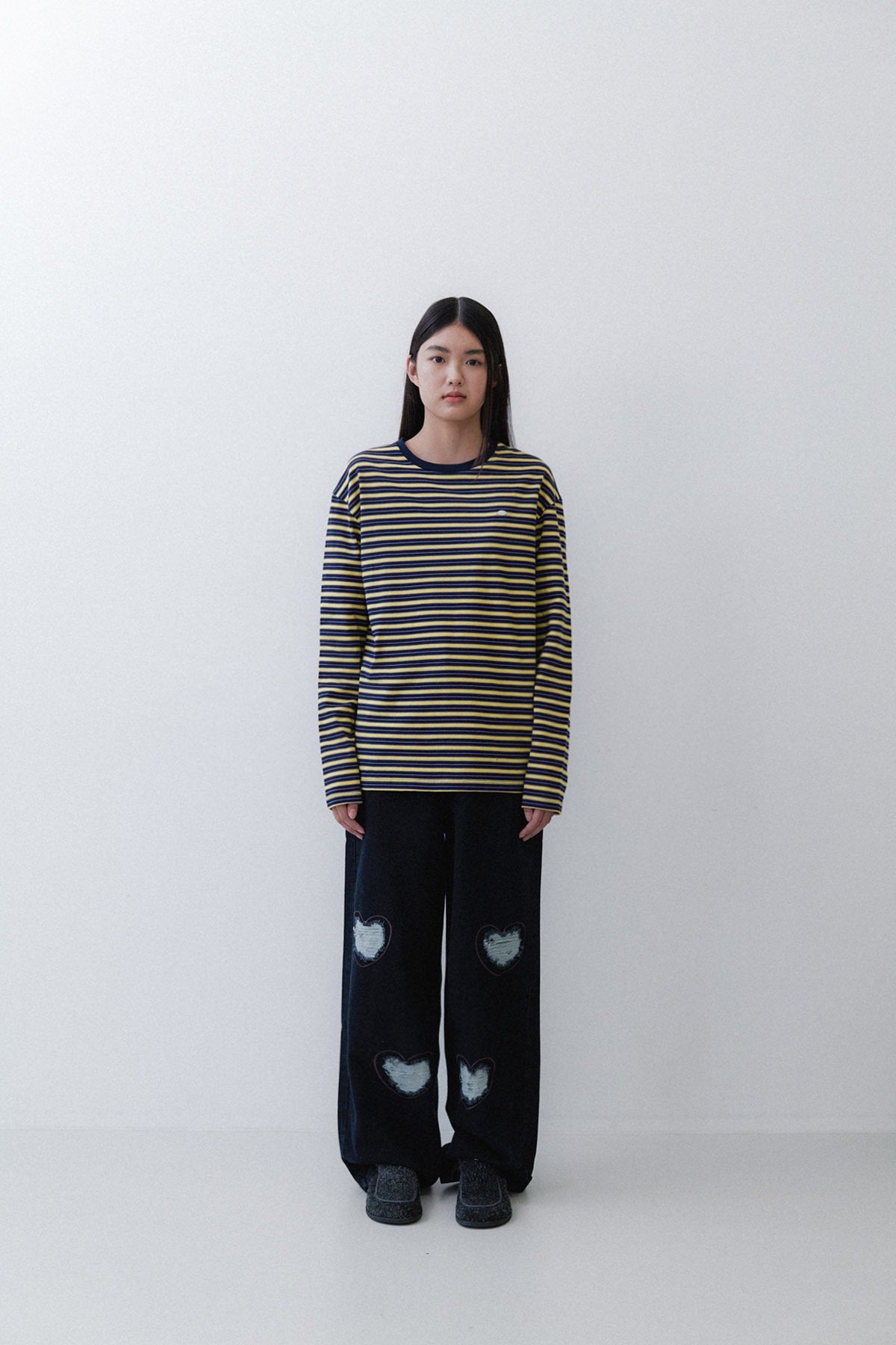 STRIPE SLEEVE T - PURPLE/YELLOW
