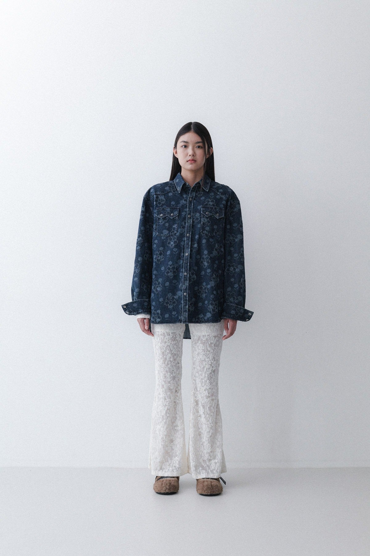 FLOWER WESTERN SHIRT - TIN BLUE