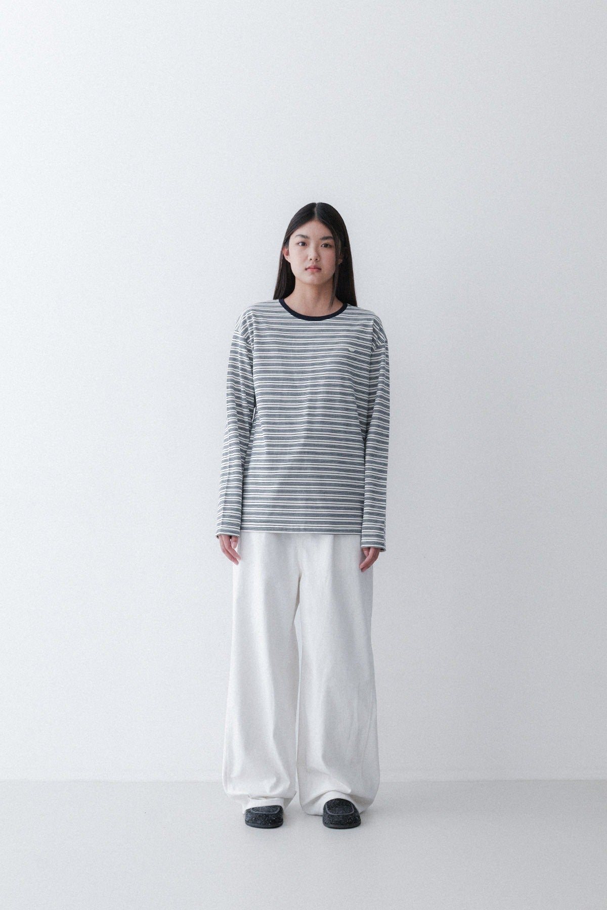 STRIPE SLEEVE T - CREAM/GREY