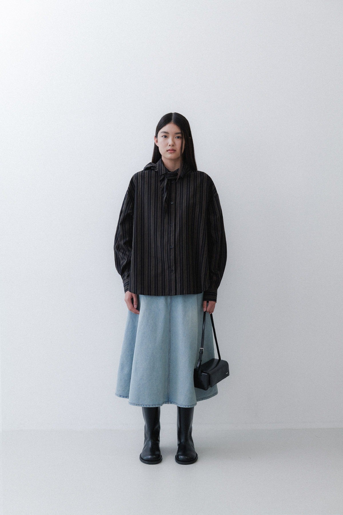 DENIM FLARE SKIRT - TIN BLUE
