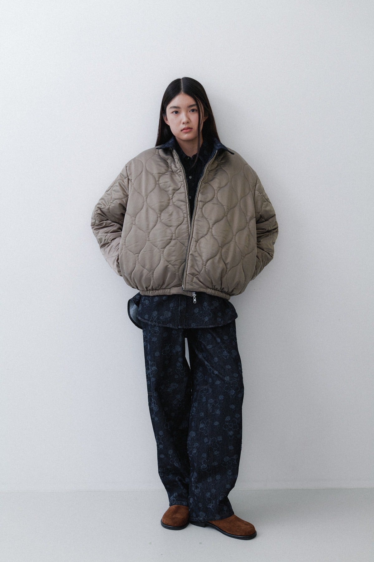 FLOWER REVERSIBLE PUFFER - NAVY FLOWER DENIM