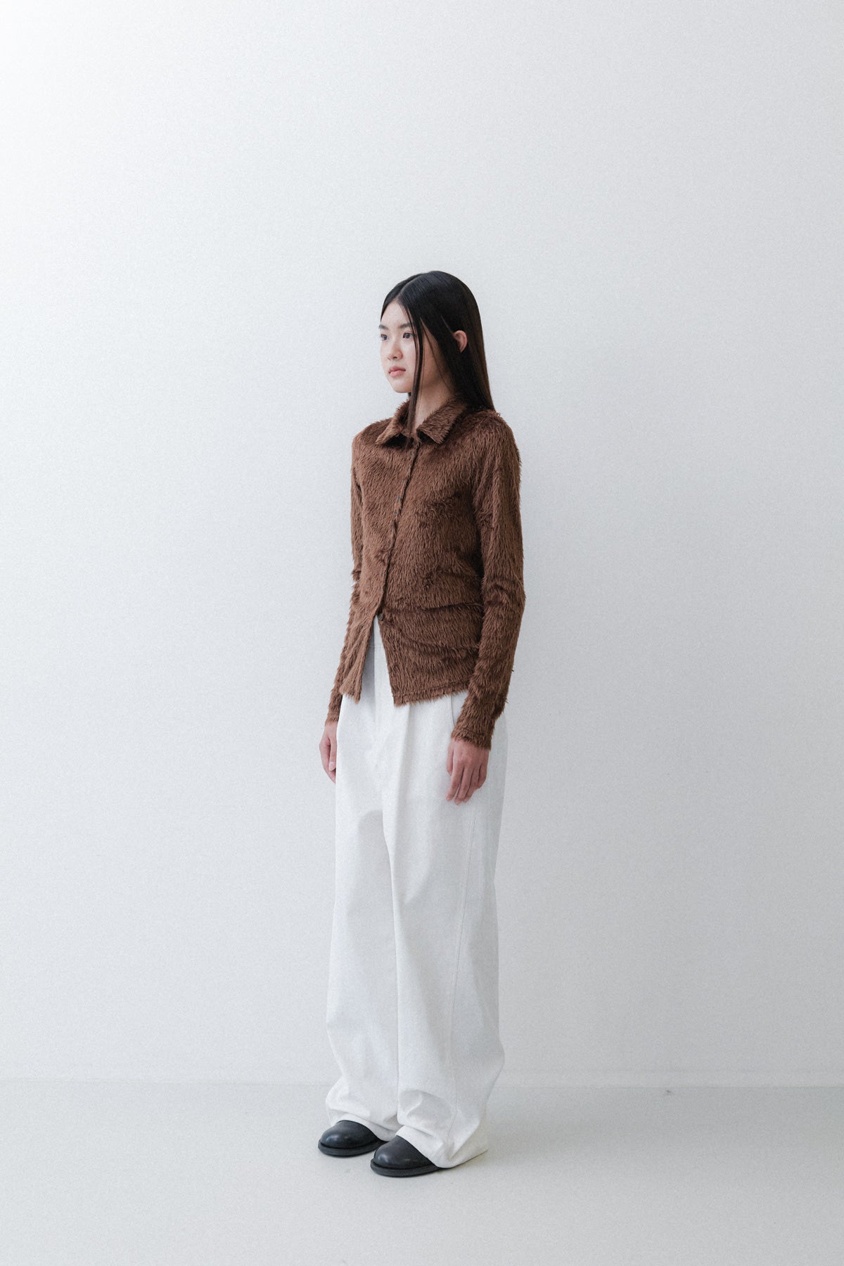 FUR SLIM KNIT TOP - BROWN