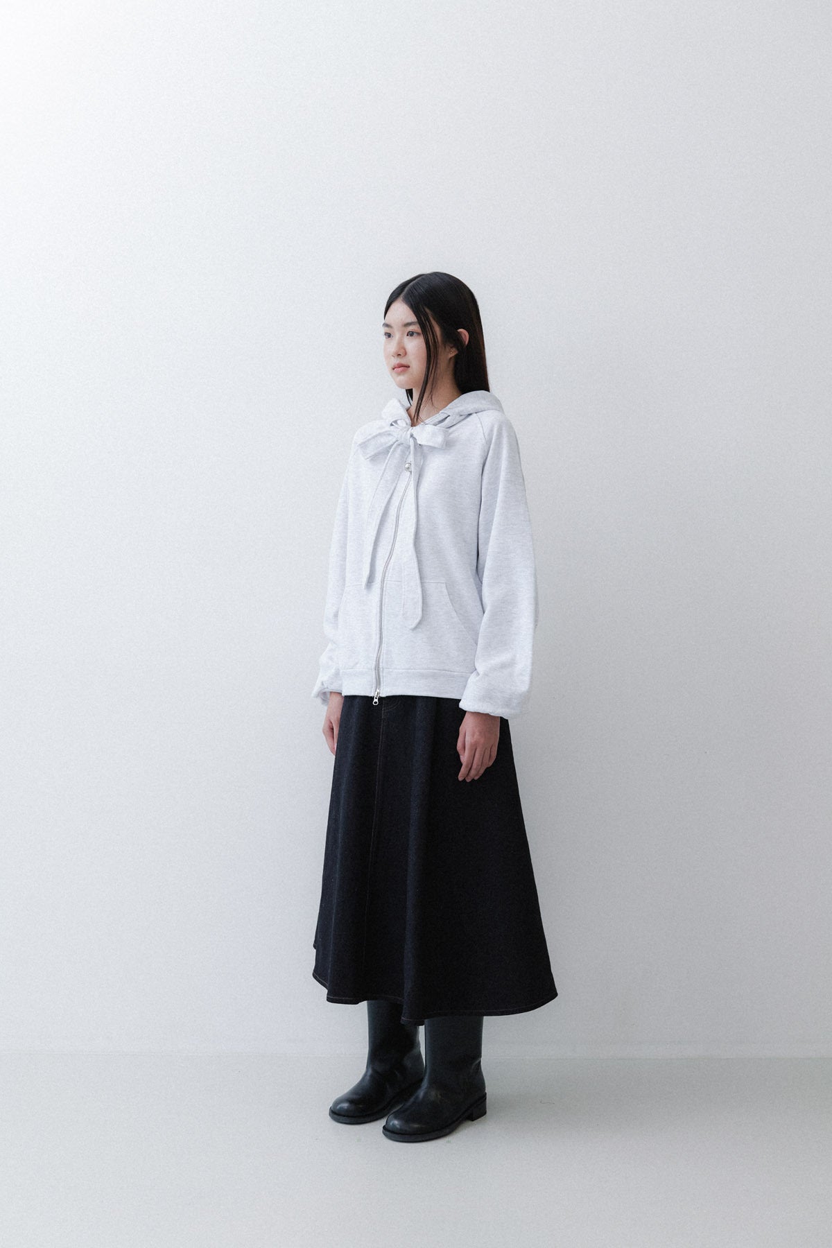 DENIM FLARE SKIRT - NAVY