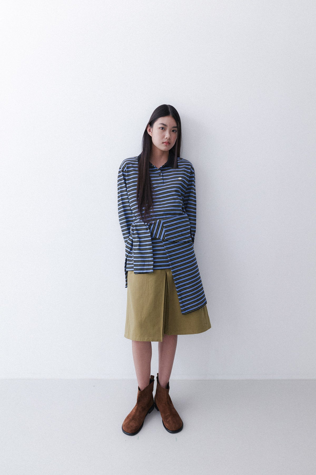 STRIPE SLEEVE T - BLACK/BLUE
