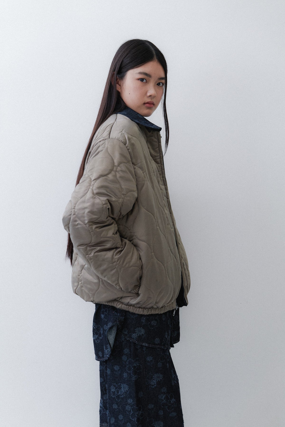 FLOWER REVERSIBLE PUFFER - NAVY FLOWER DENIM
