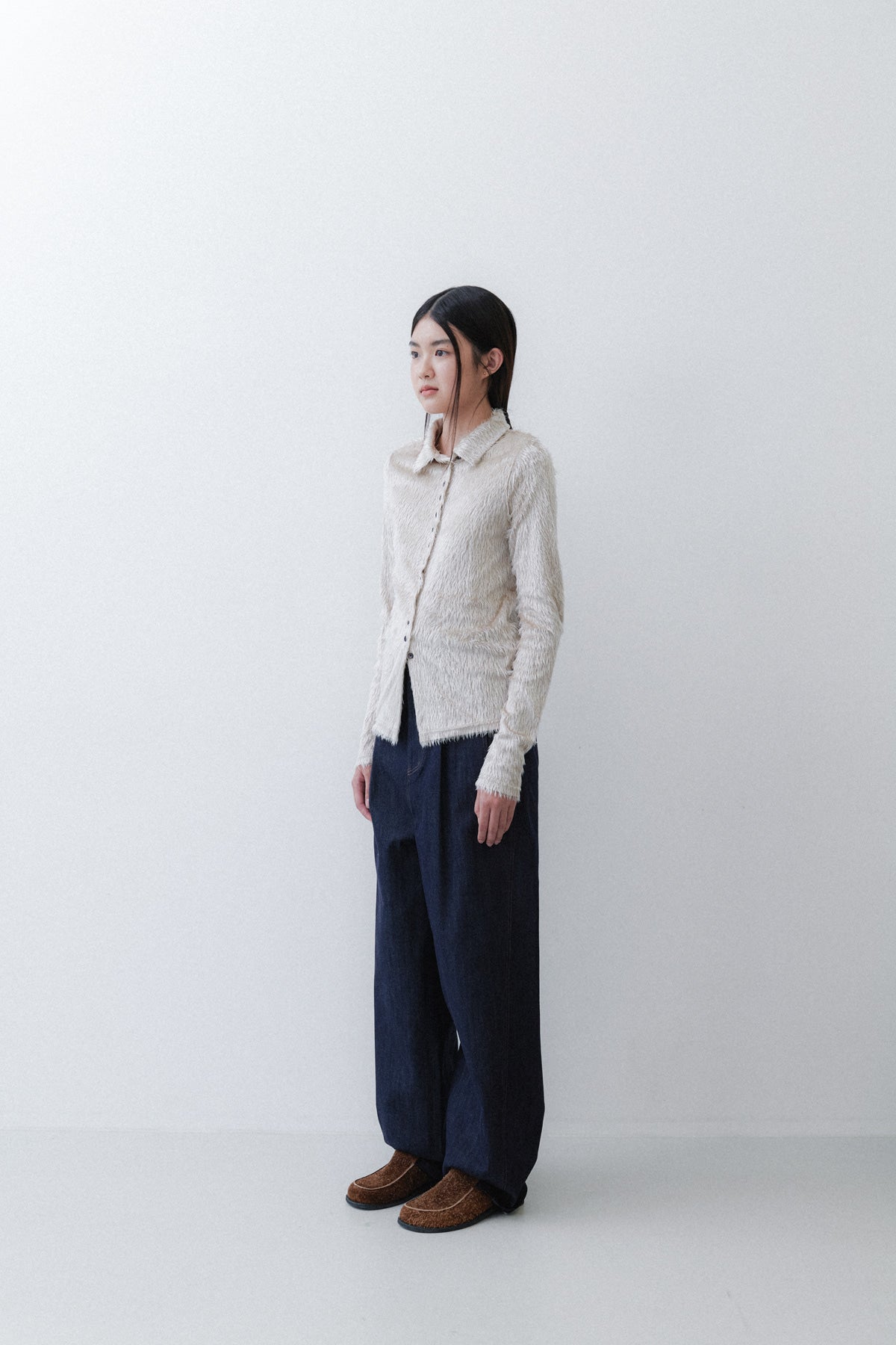 FUR SLIM KNIT TOP - BEIGE