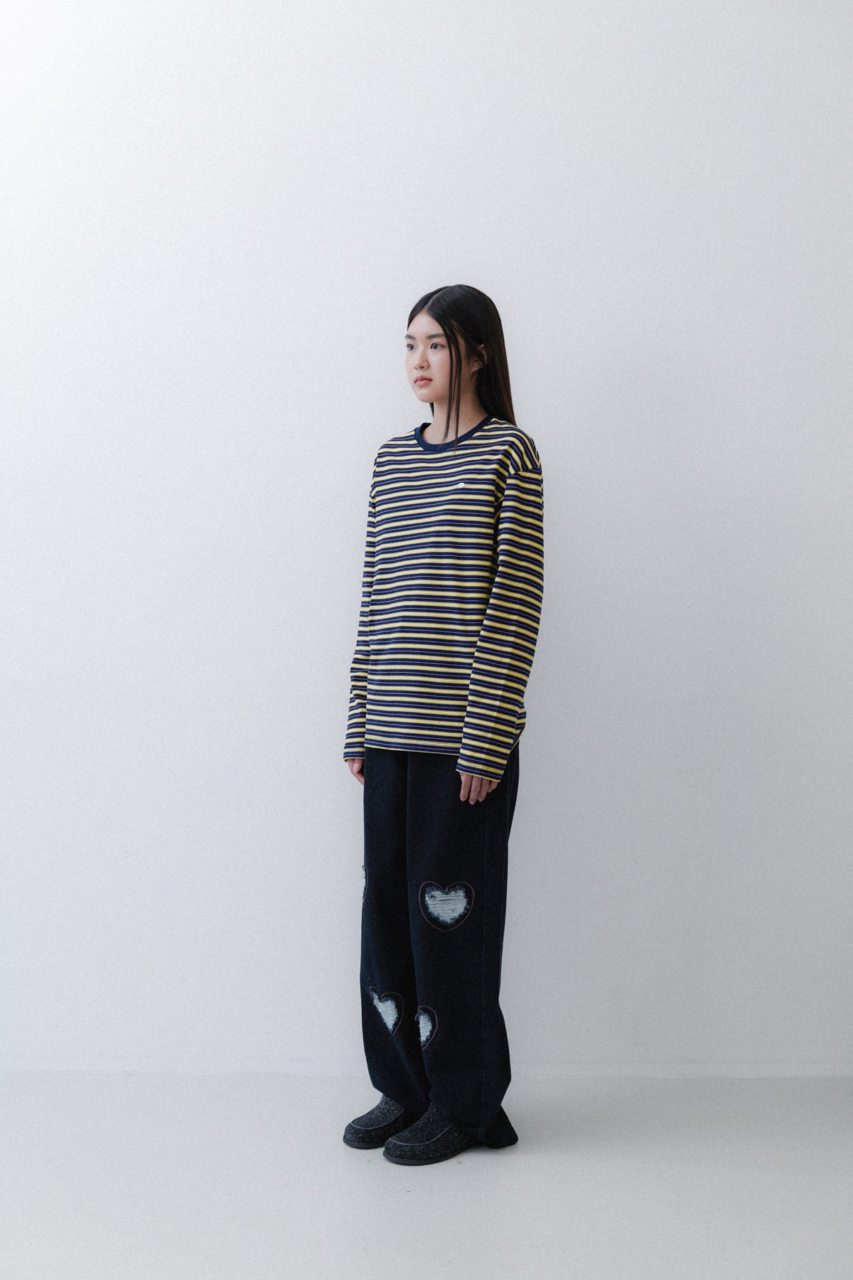 STRIPE SLEEVE T - PURPLE/YELLOW