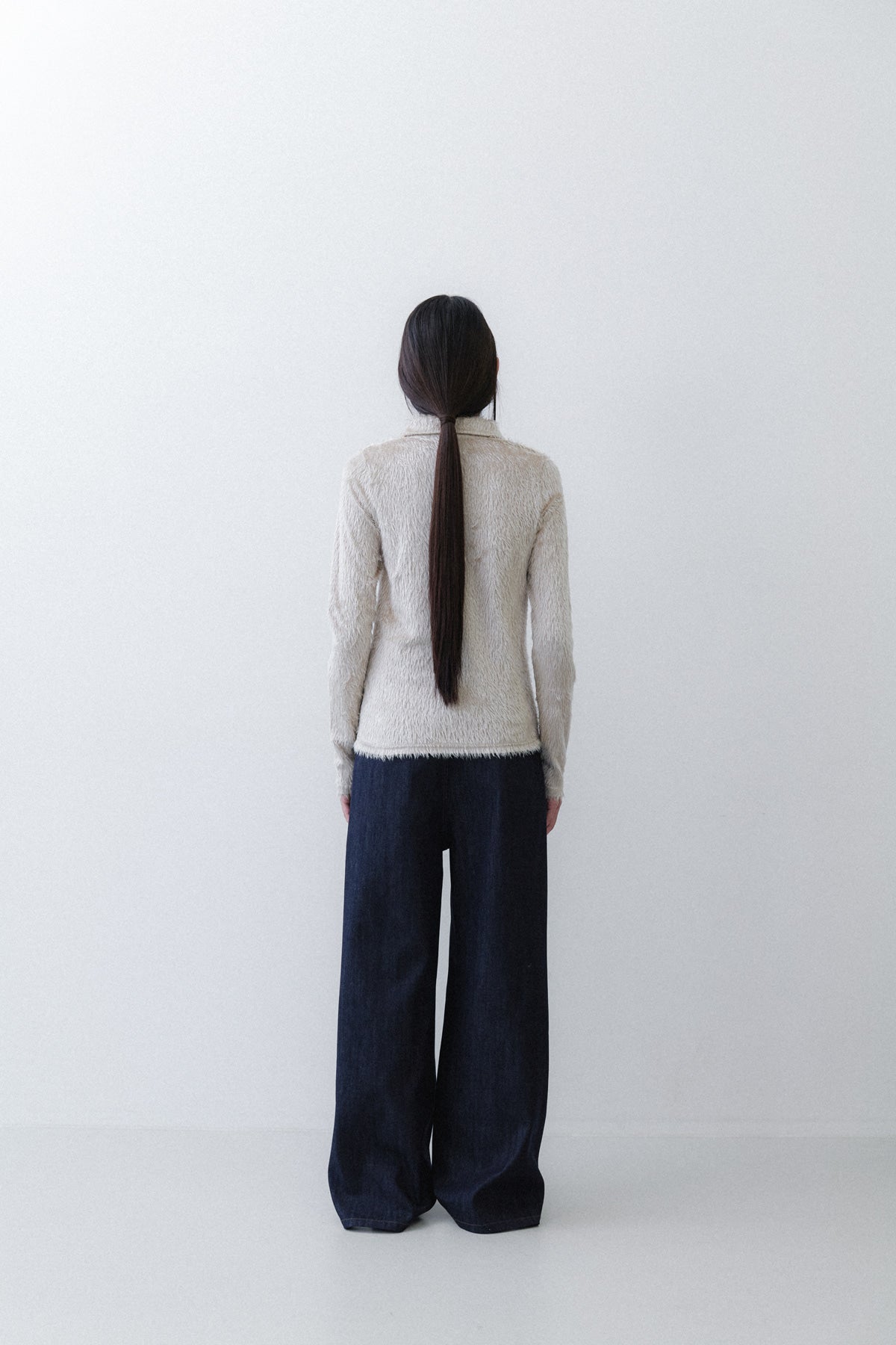 FUR SLIM KNIT TOP - BEIGE