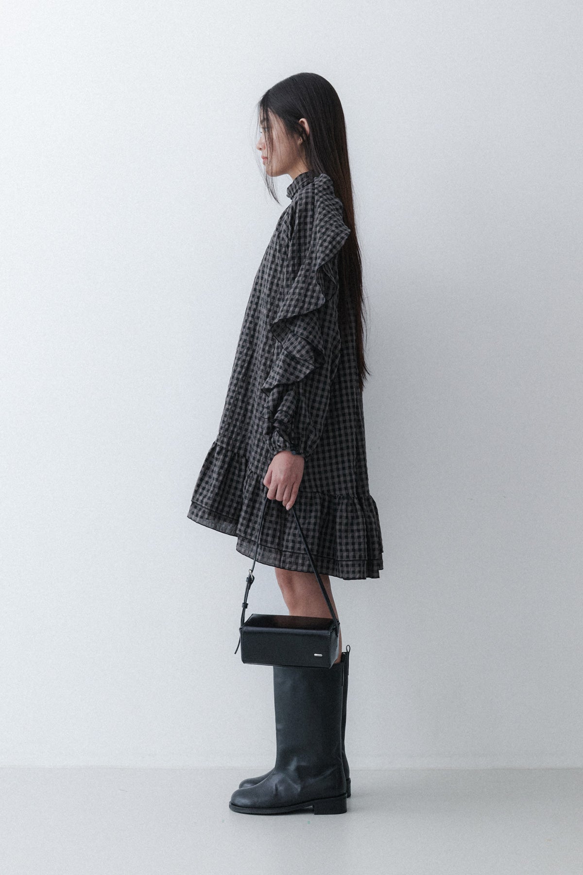 RUFFLE DRESS - OREO CHECK