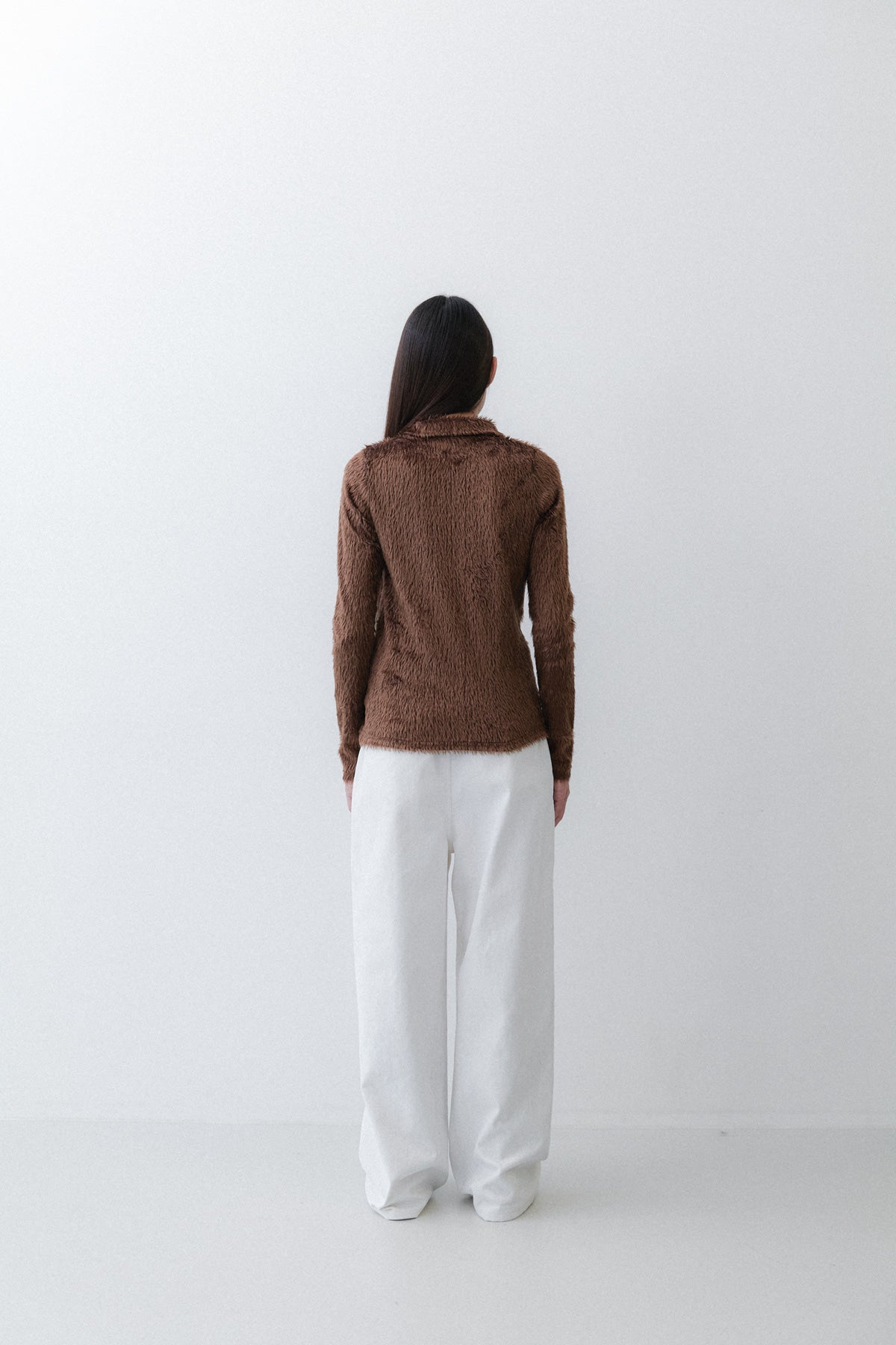 FUR SLIM KNIT TOP - BROWN