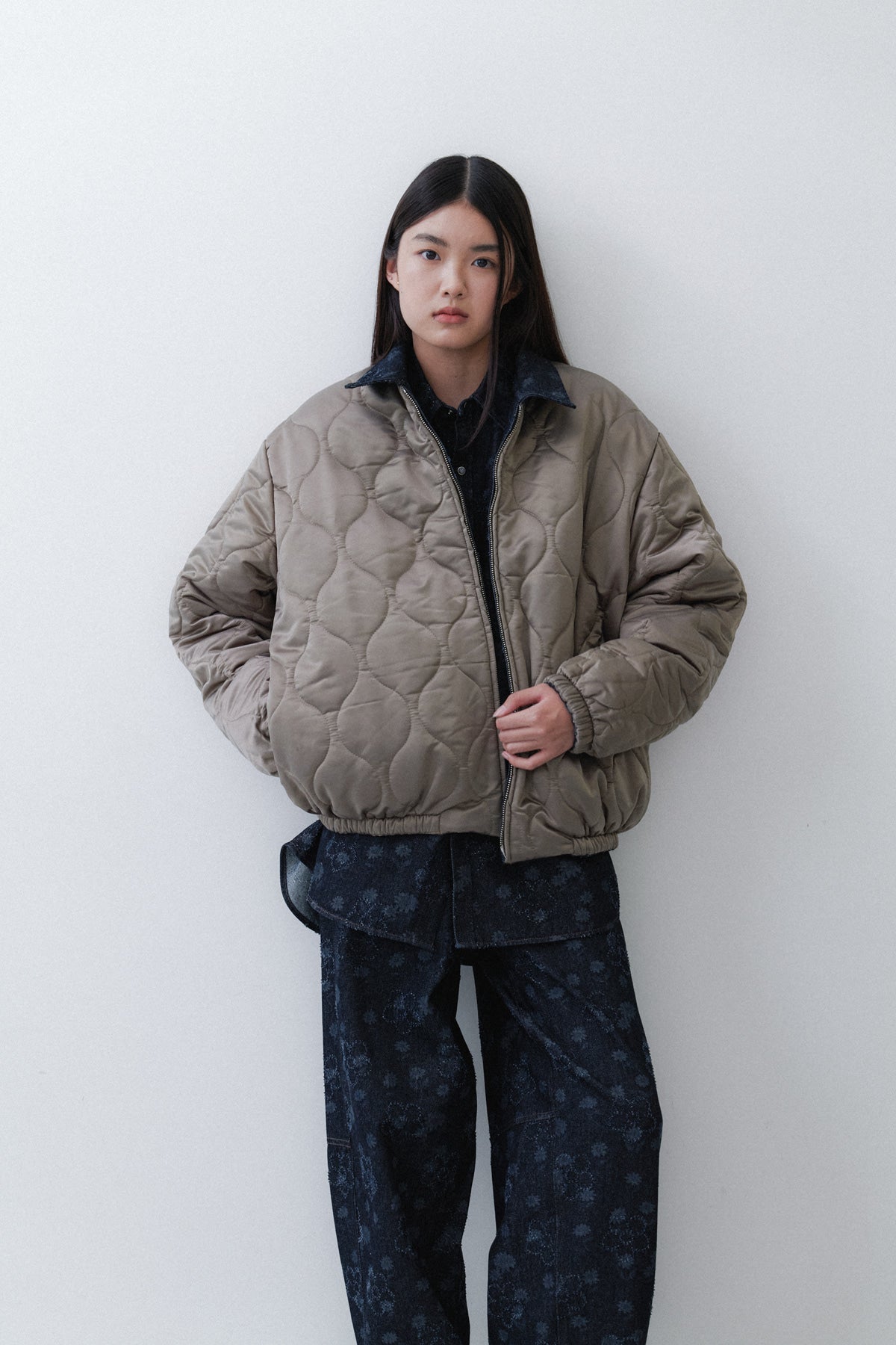 FLOWER REVERSIBLE PUFFER - NAVY FLOWER DENIM