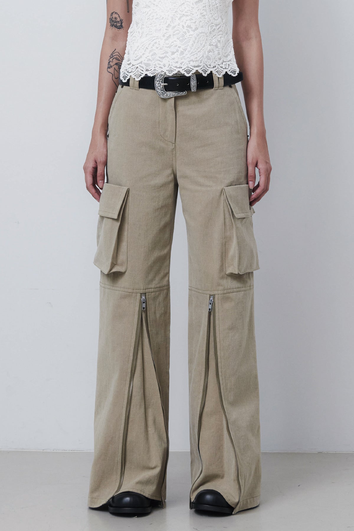 CARGO ZIP PANTS - GRAIN