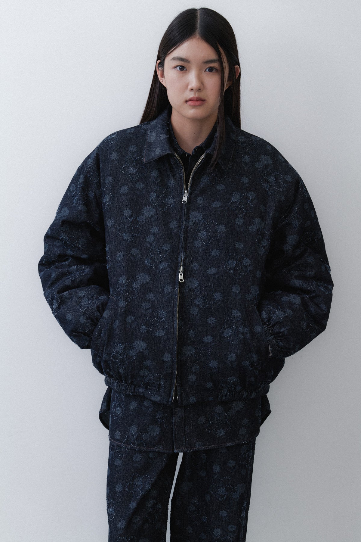 FLOWER REVERSIBLE PUFFER - NAVY FLOWER DENIM