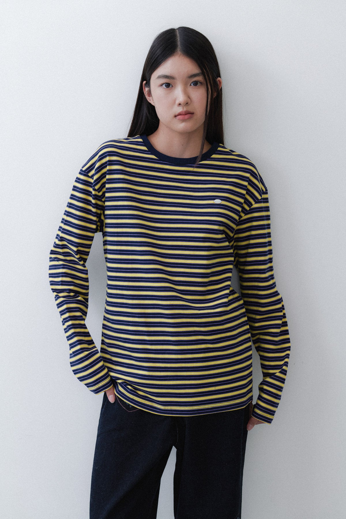 STRIPE SLEEVE T - PURPLE/YELLOW