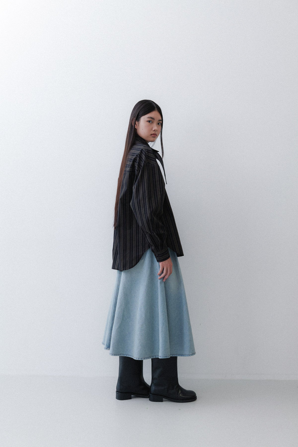 DENIM FLARE SKIRT - TIN BLUE