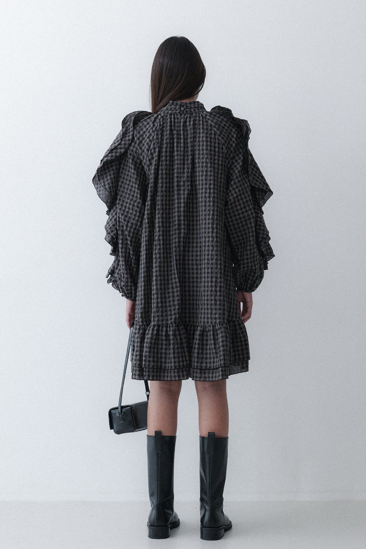 RUFFLE DRESS - OREO CHECK