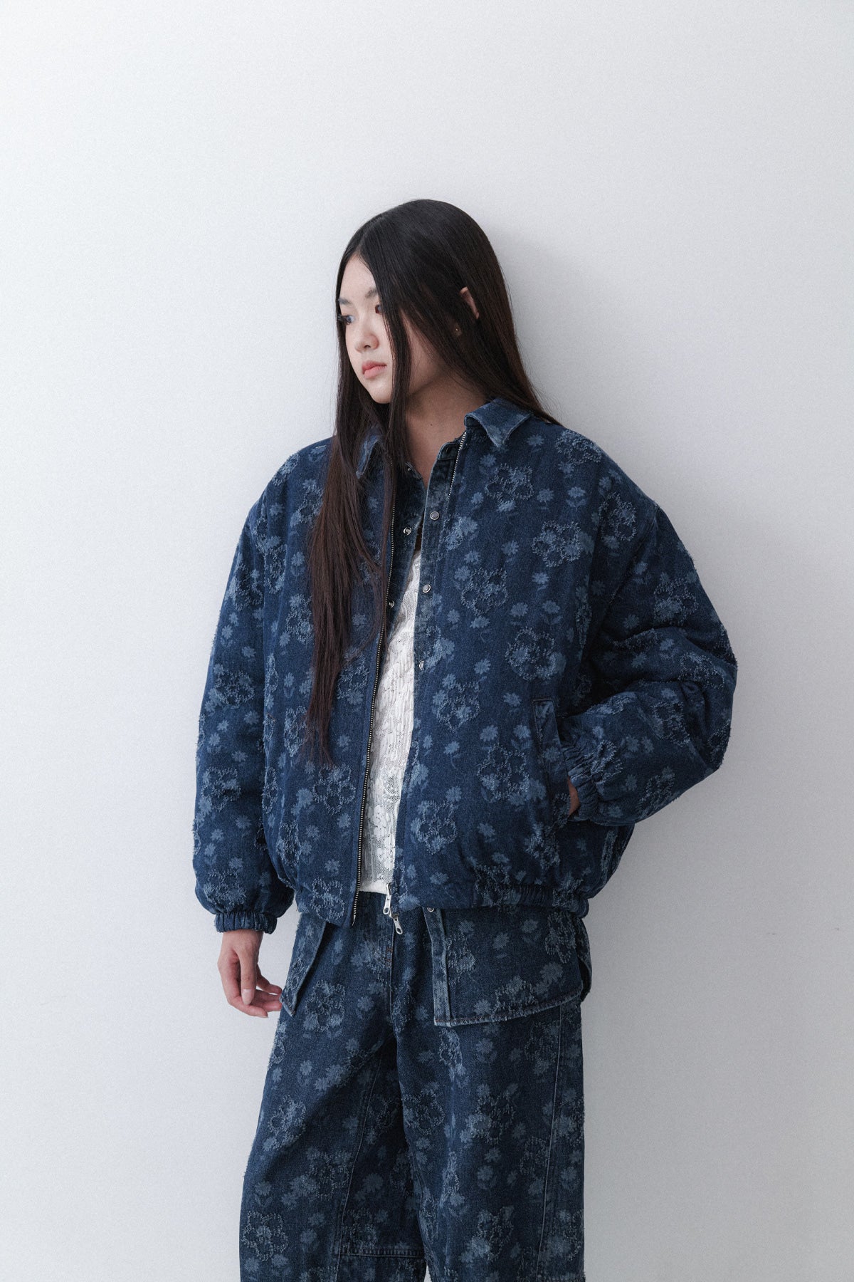 FLOWER REVERSIBLE PUFFER - TIN BLUE FLOWER DENIM