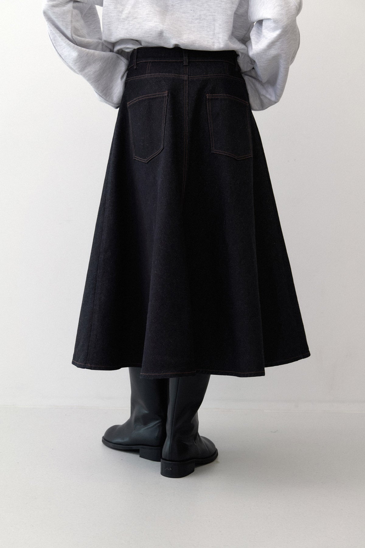 DENIM FLARE SKIRT - NAVY