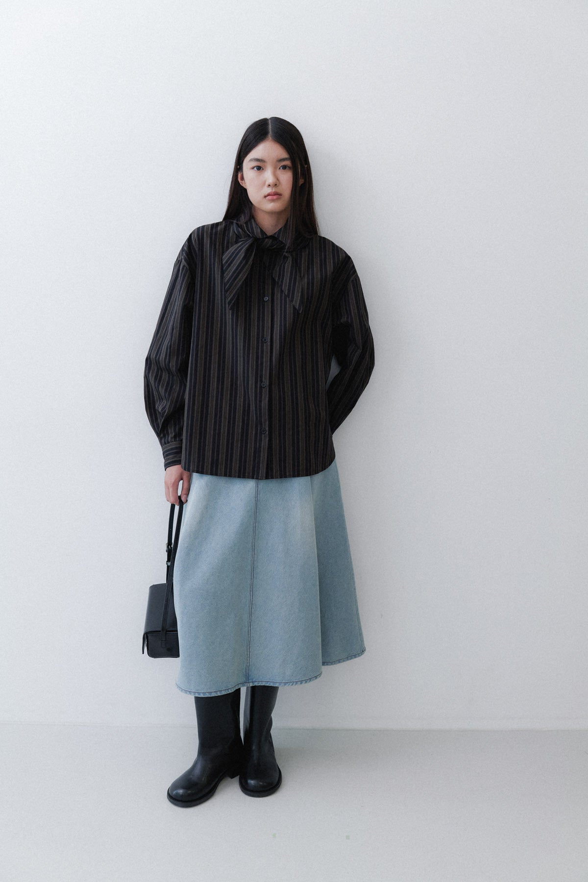 DENIM FLARE SKIRT - TIN BLUE