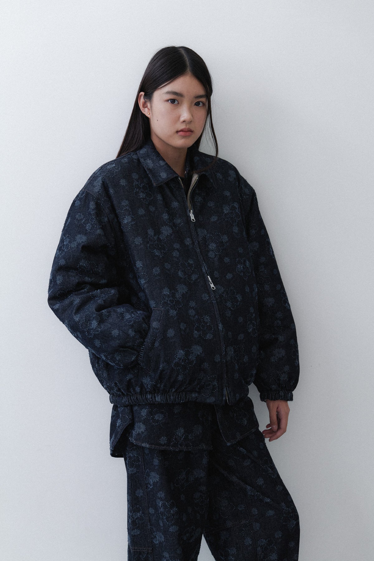 FLOWER REVERSIBLE PUFFER - NAVY FLOWER DENIM