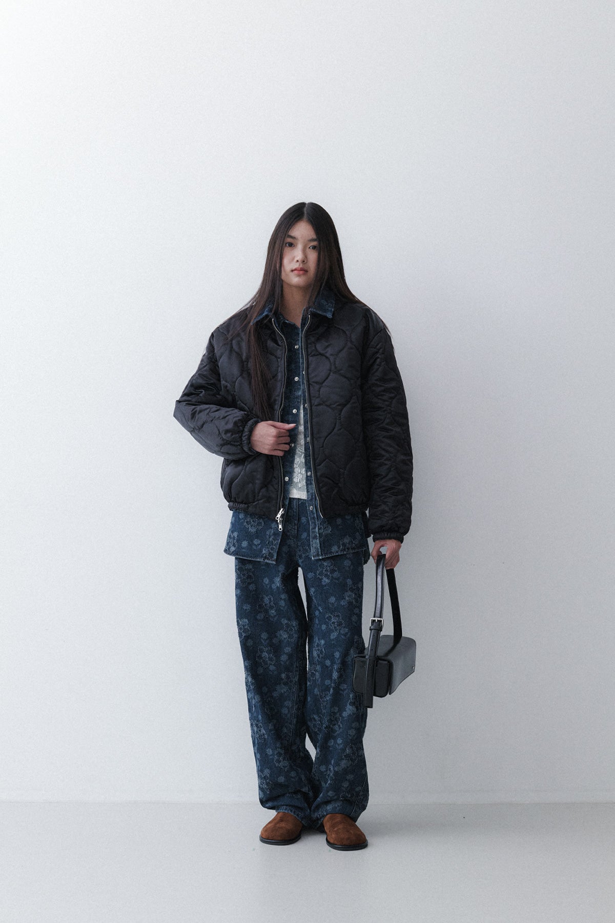 FLOWER REVERSIBLE PUFFER - TIN BLUE FLOWER DENIM