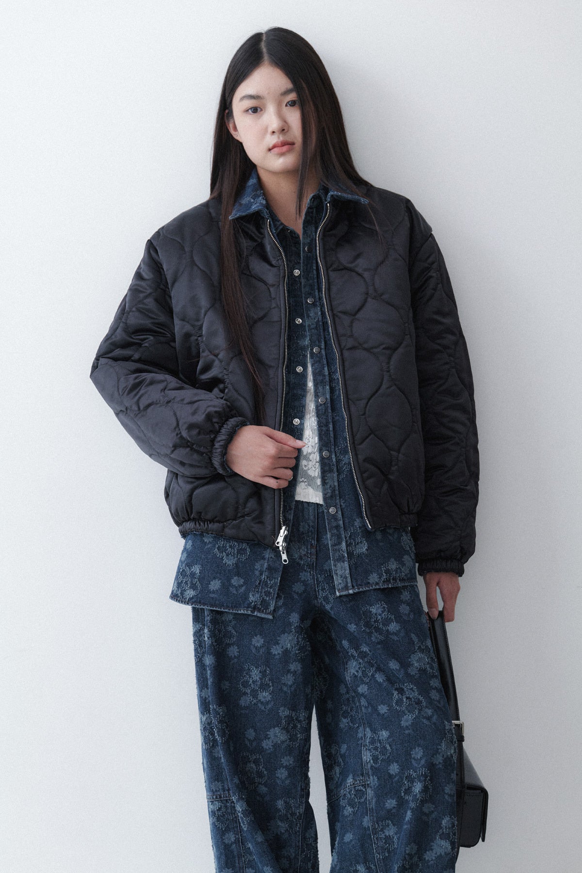 FLOWER REVERSIBLE PUFFER - TIN BLUE FLOWER DENIM