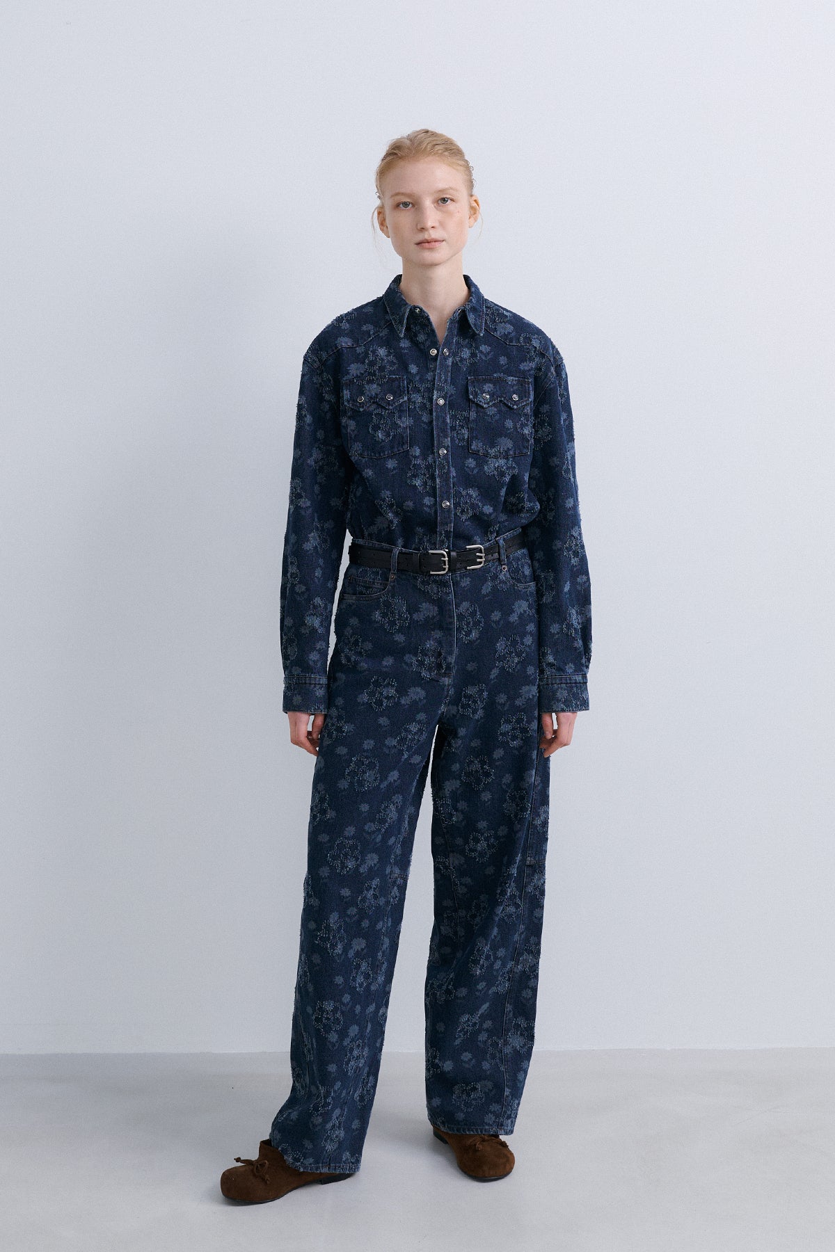 FLOWER WESTERN SHIRT - TIN BLUE