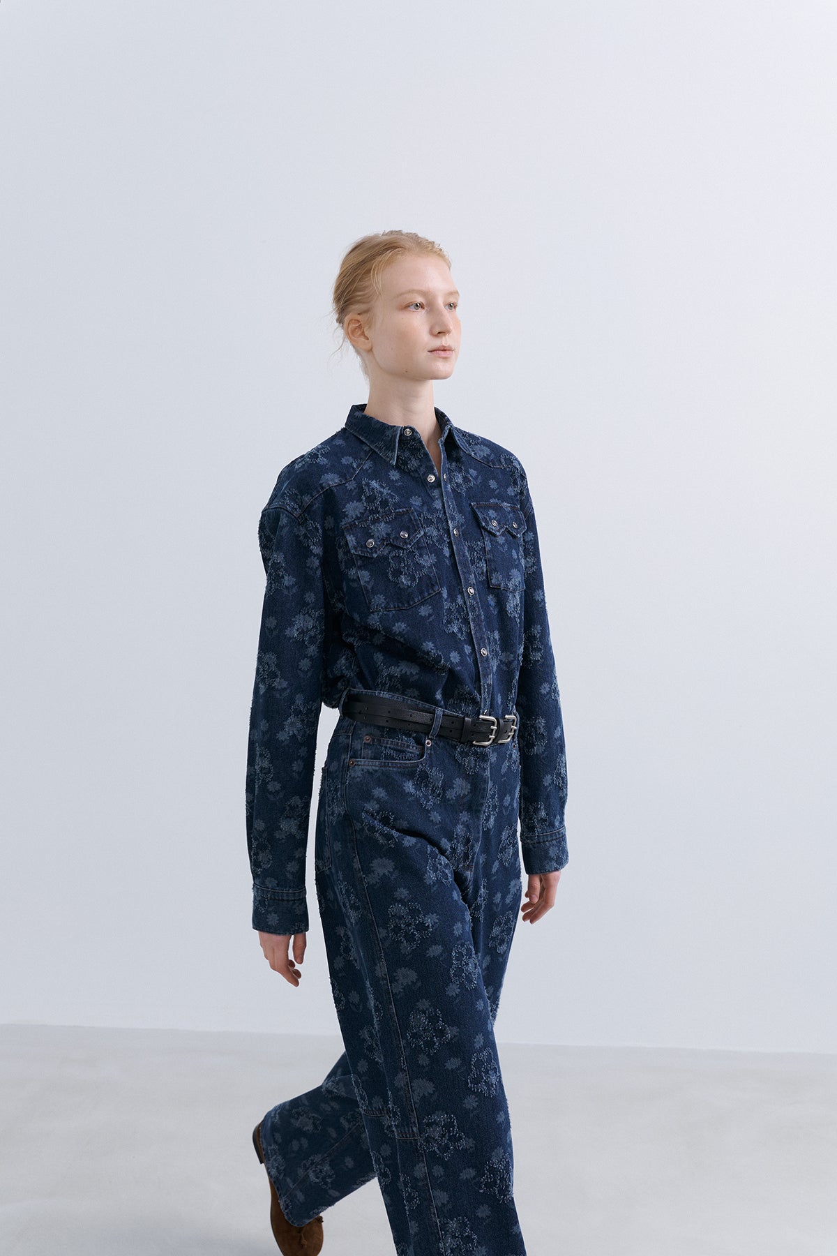 FLOWER WESTERN SHIRT - TIN BLUE