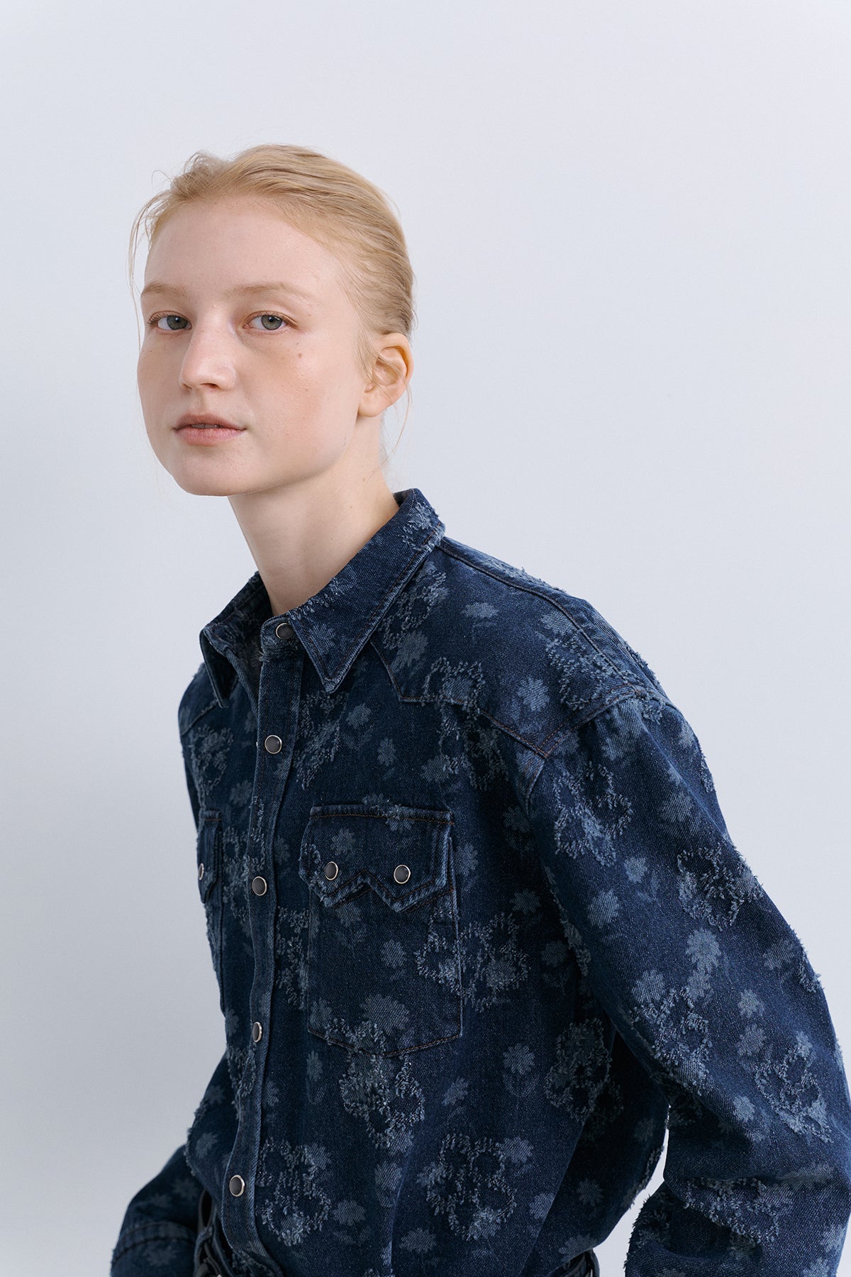 FLOWER WESTERN SHIRT - TIN BLUE
