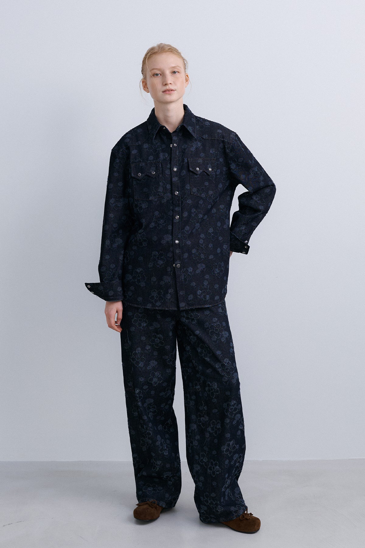 FLOWER WESTERN SHIRT - NAVY