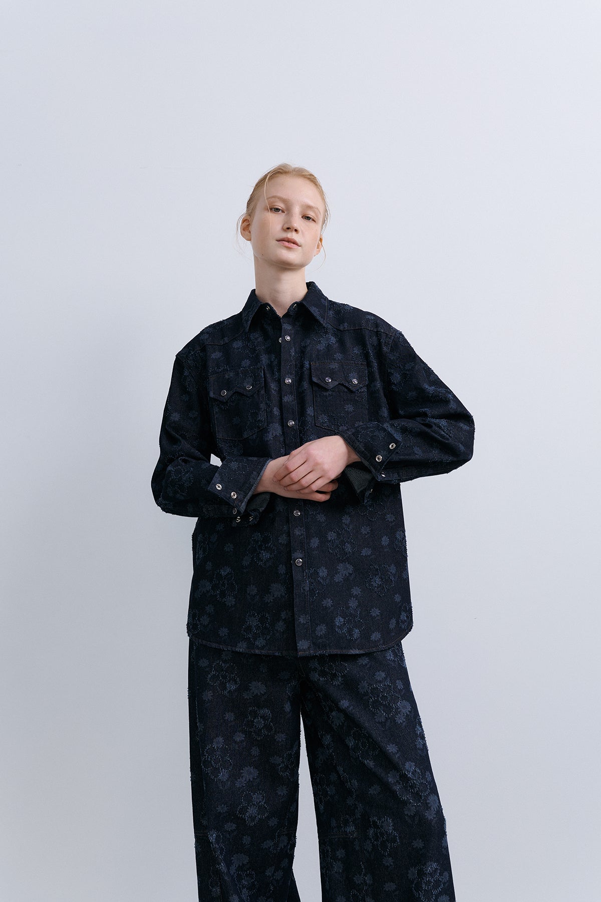 FLOWER WESTERN SHIRT - NAVY