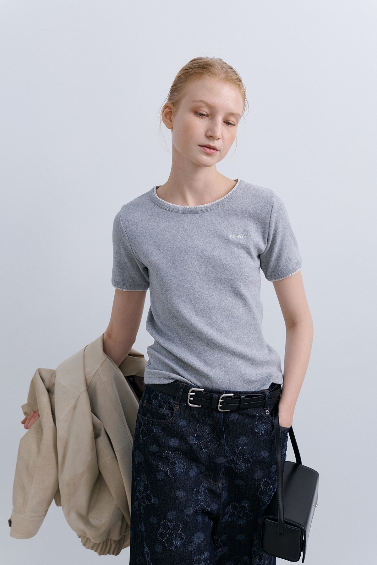 MELO STITCH TOP - LIGHT GREY