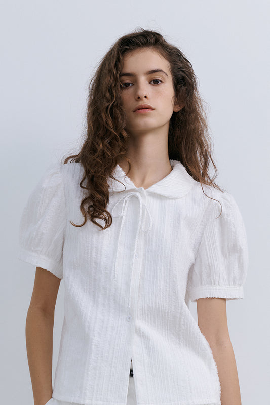 ORIGAMI RIBBON CROP SHIRT - WHITE