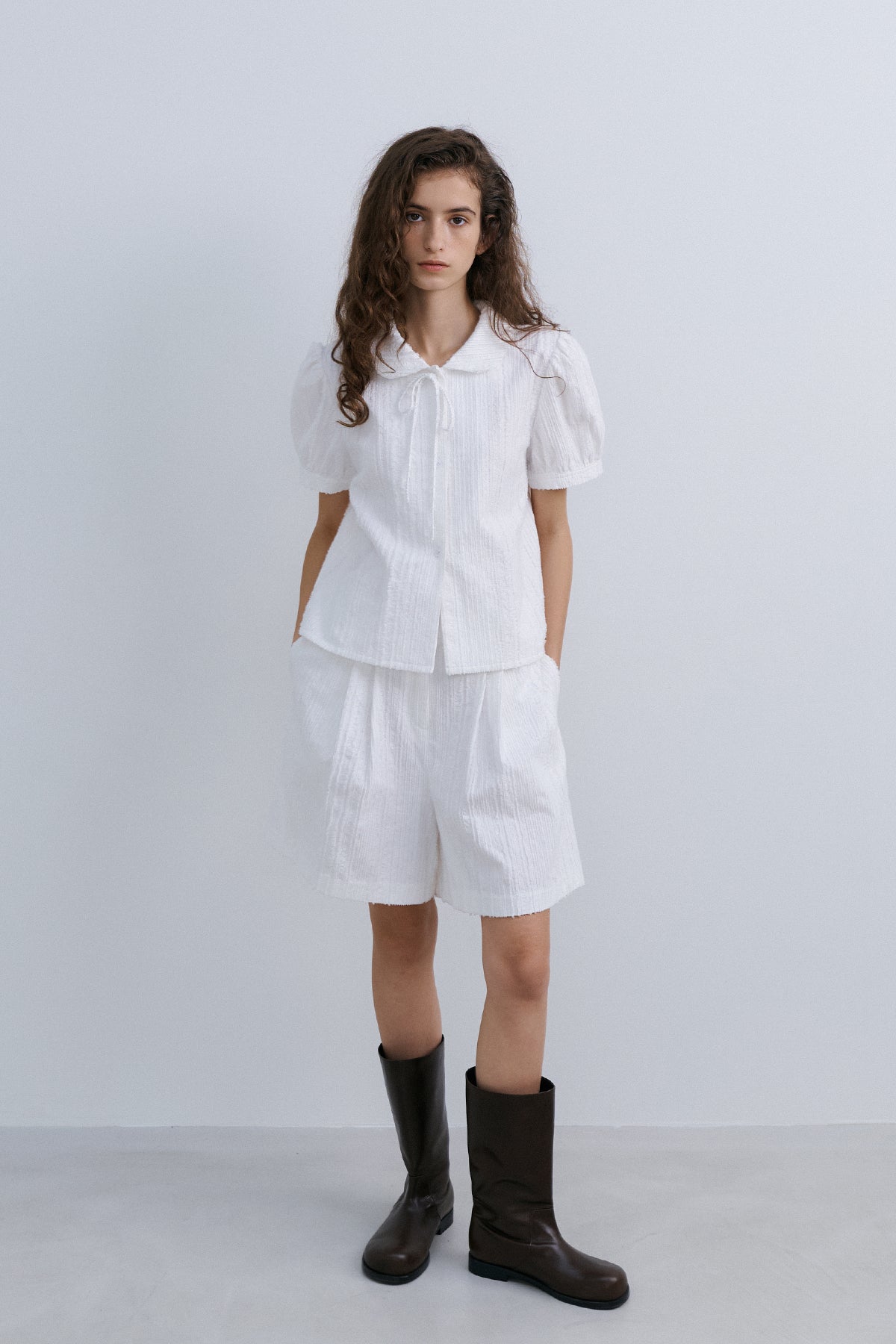ORIGAMI RIBBON CROP SHIRT - WHITE