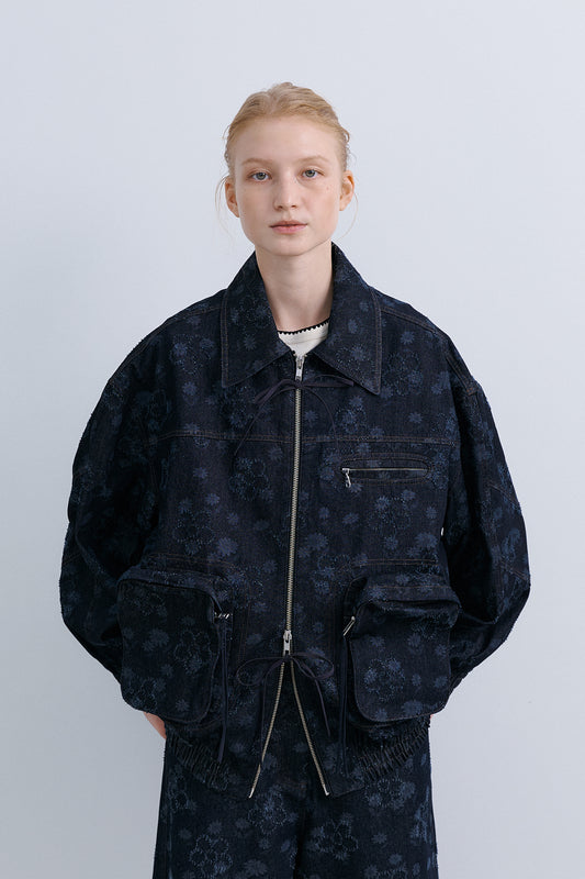 TUNNEL BOMBER - FLOWER DENIM