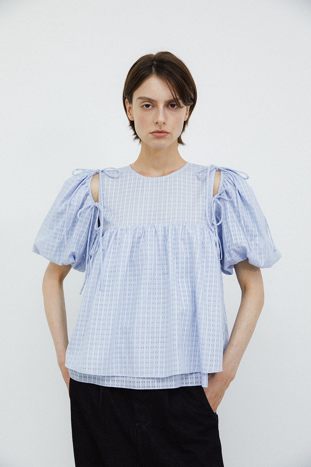 RIBBON BLOUSE - SKY BLUE