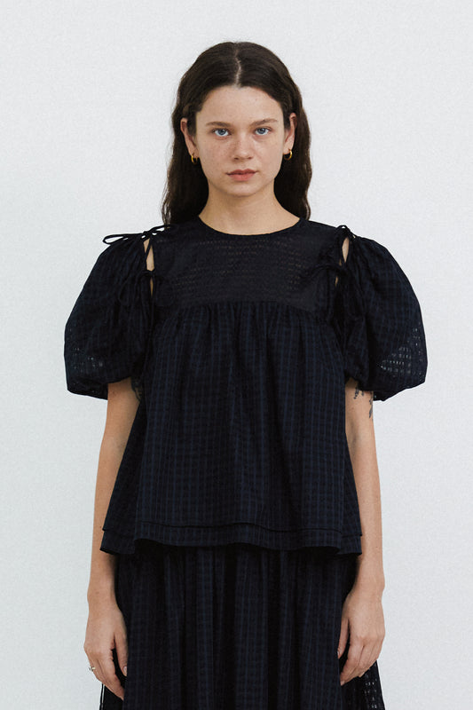 RIBBON BLOUSE - NAVY