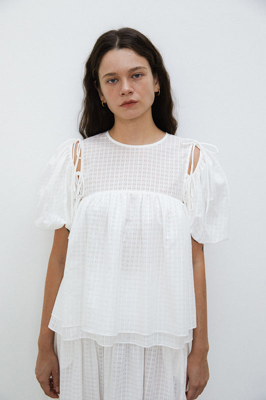 RIBBON BLOUSE - WHITE