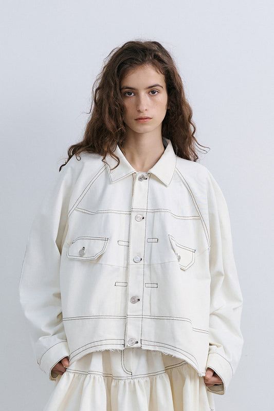 PUFFY CROP JACKET - IVORY