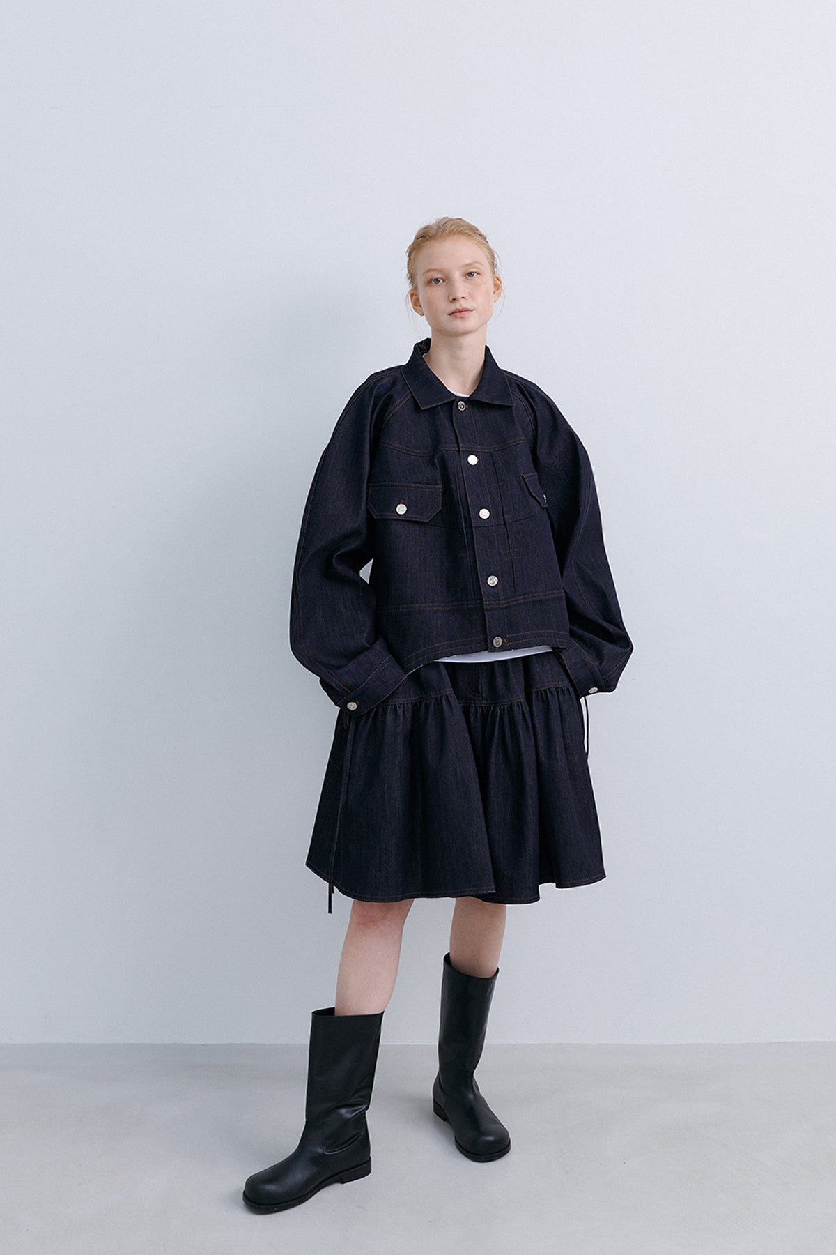 PUFFY CROP JACKET - DENIM NAVY
