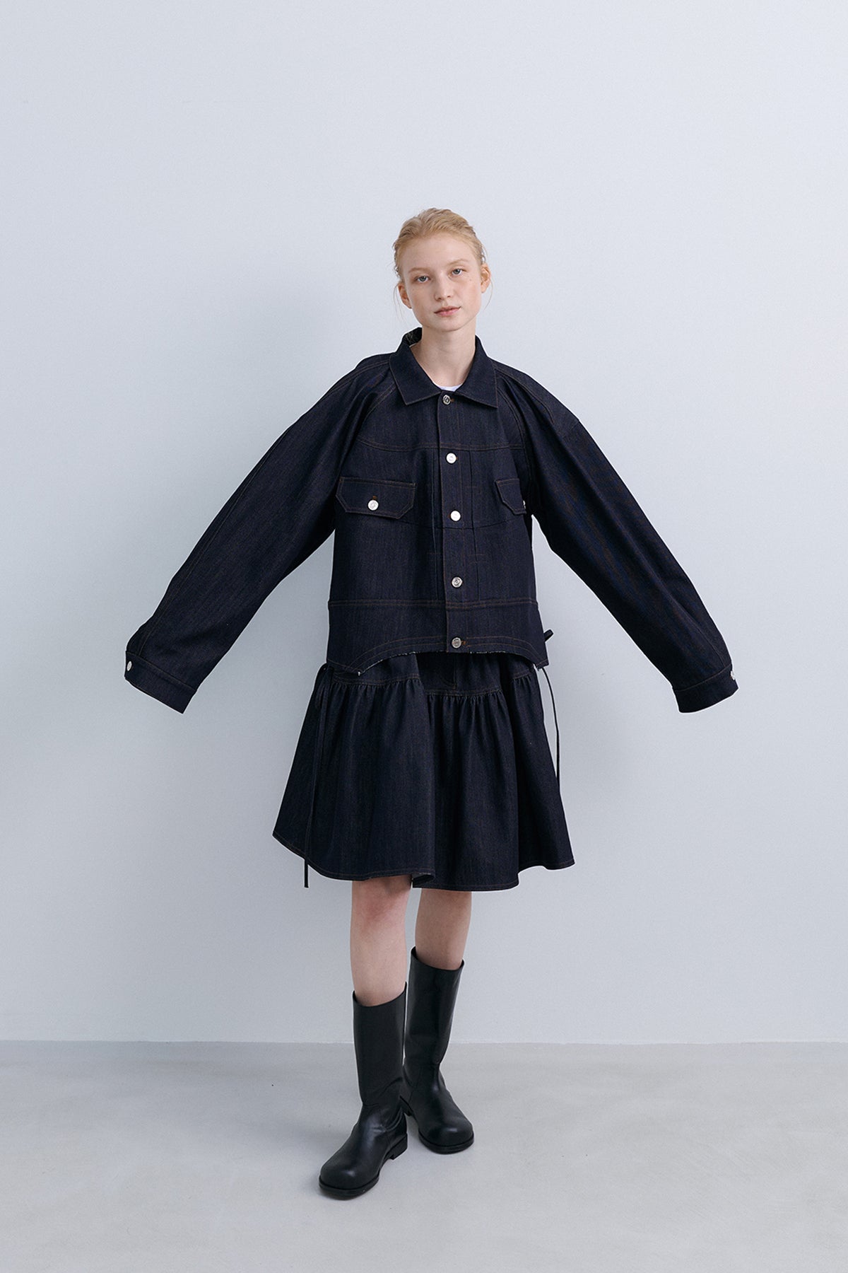 PUFFY CROP JACKET - DENIM NAVY