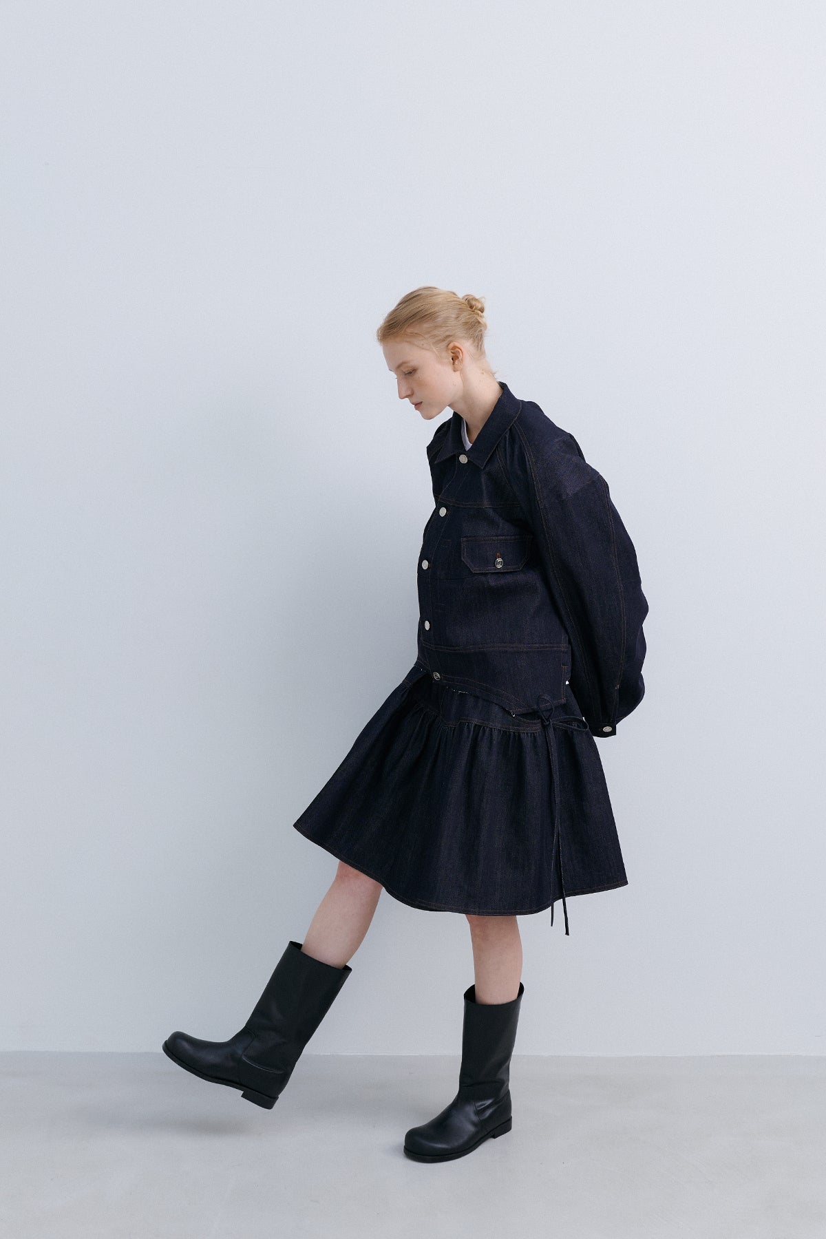 PUFFY CROP JACKET - DENIM NAVY