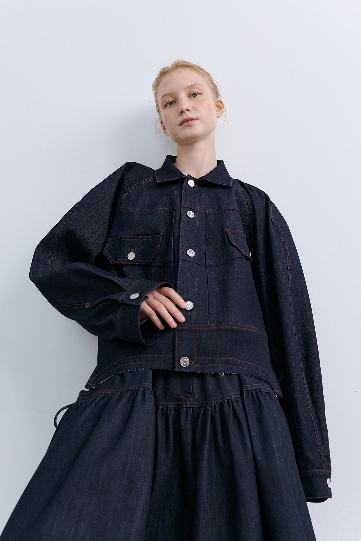 PUFFY CROP JACKET - DENIM NAVY