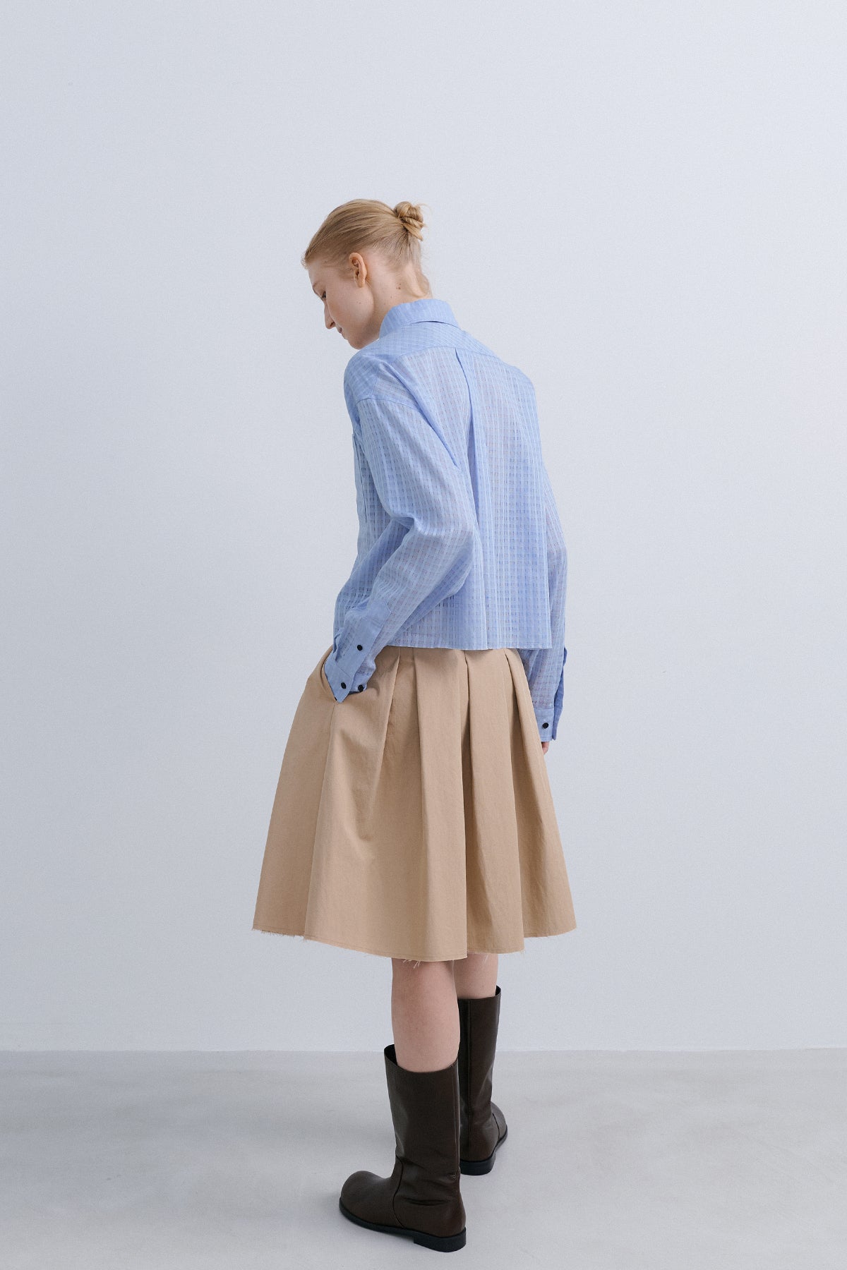 SHEER CHECK CROP SHIRT - BLUE
