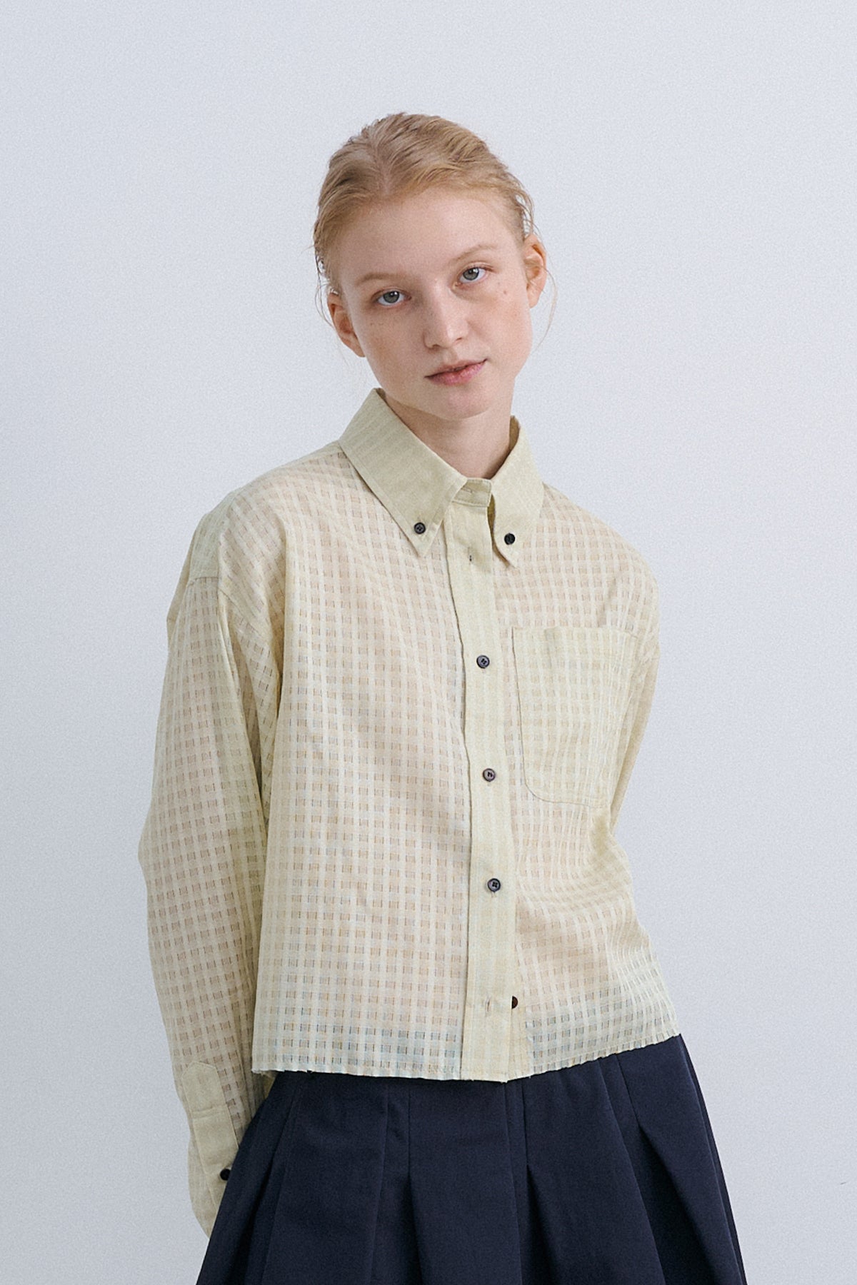 SHEER CHECK CROP SHIRT - LIME