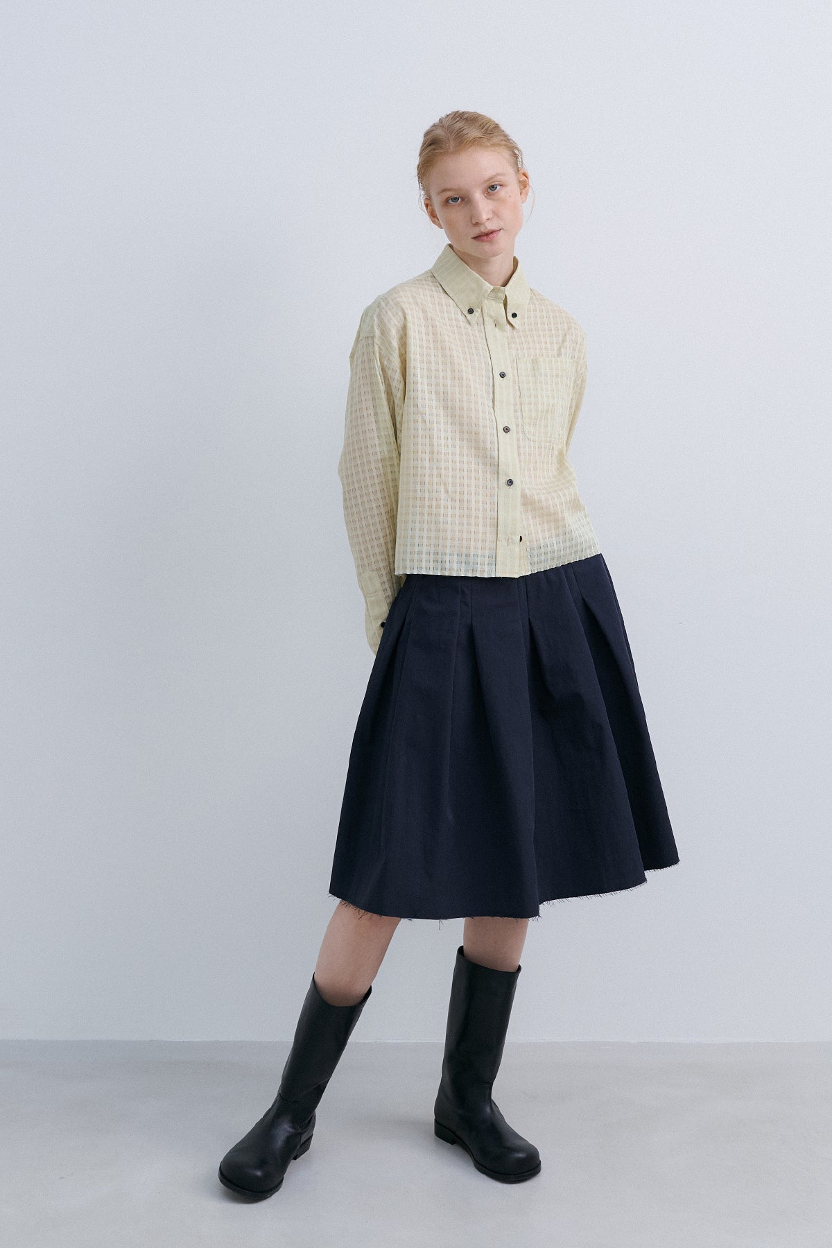 SHEER CHECK CROP SHIRT - LIME