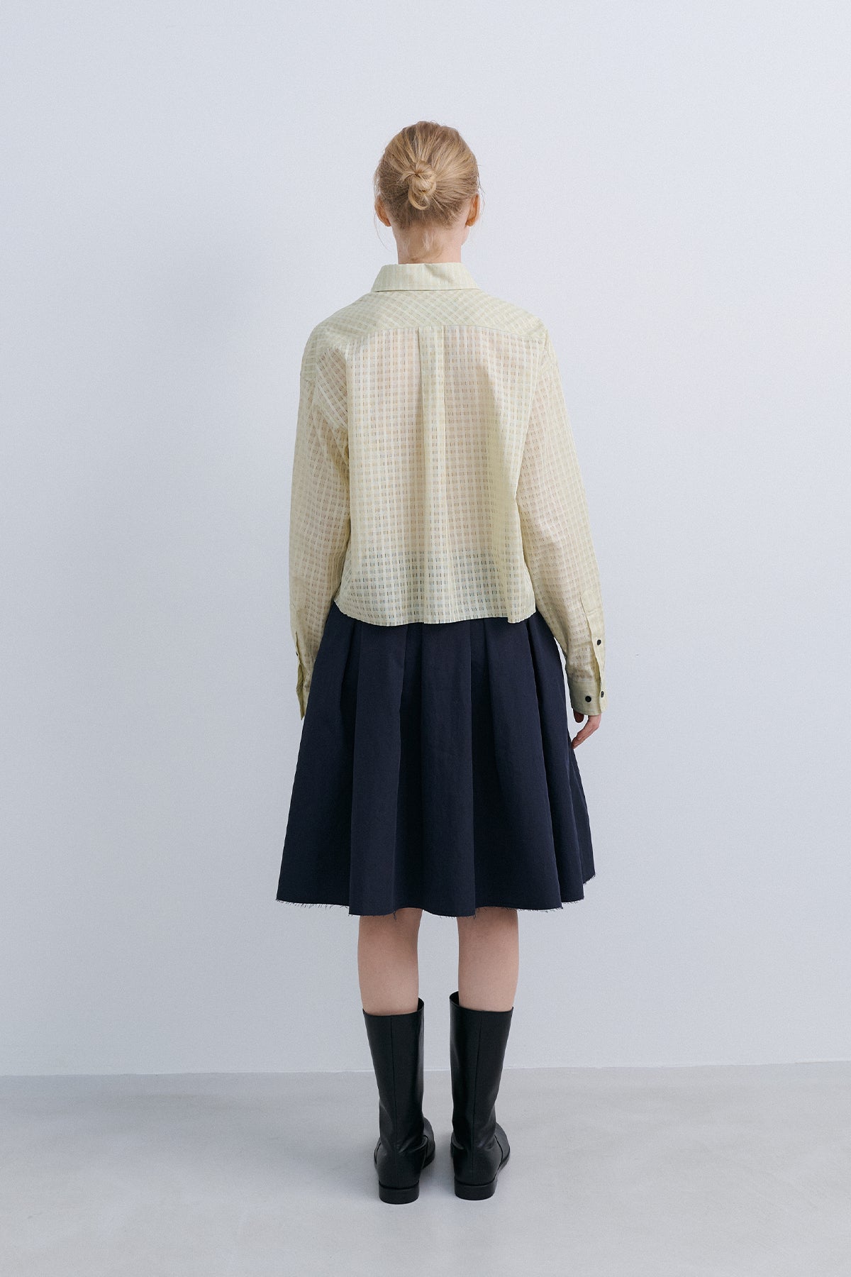 SHEER CHECK CROP SHIRT - LIME