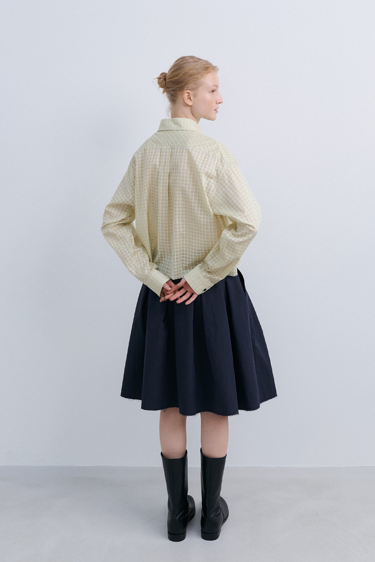 SHEER CHECK CROP SHIRT - LIME
