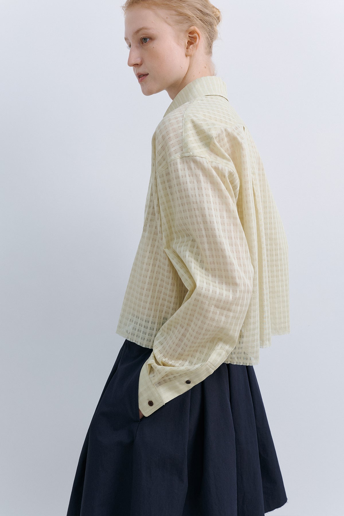 SHEER CHECK CROP SHIRT - LIME