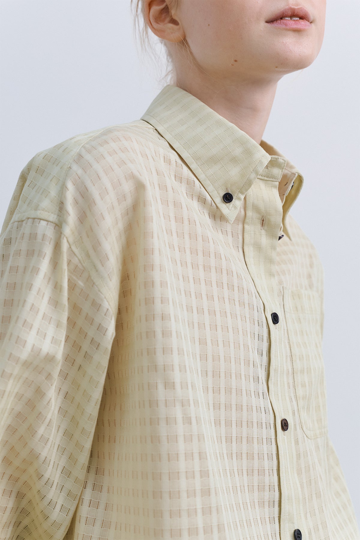SHEER CHECK CROP SHIRT - LIME